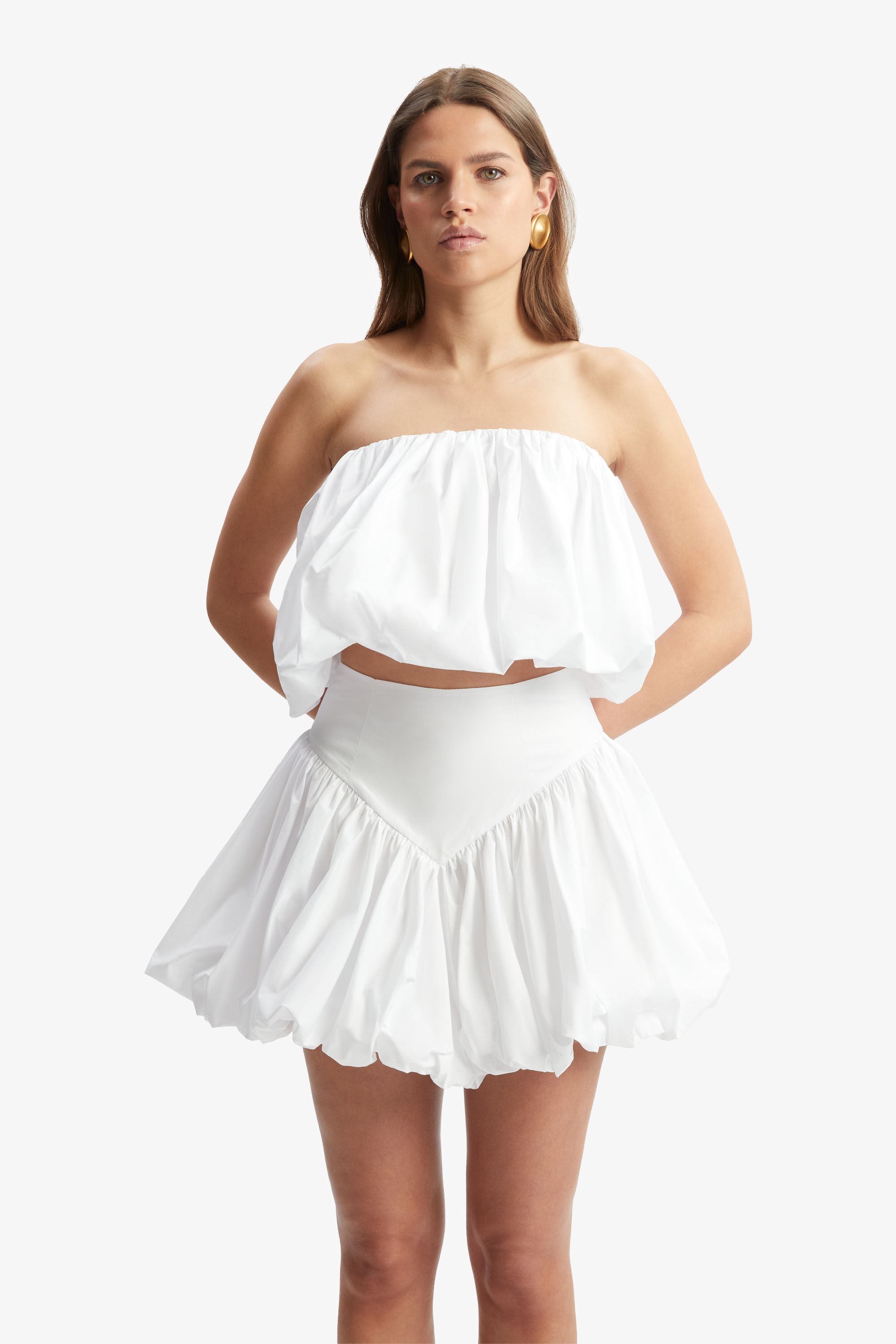 bow.a 水際ballon tops M ホワイト Lissett Poplin Balloon Top In Orchid White | Bardot