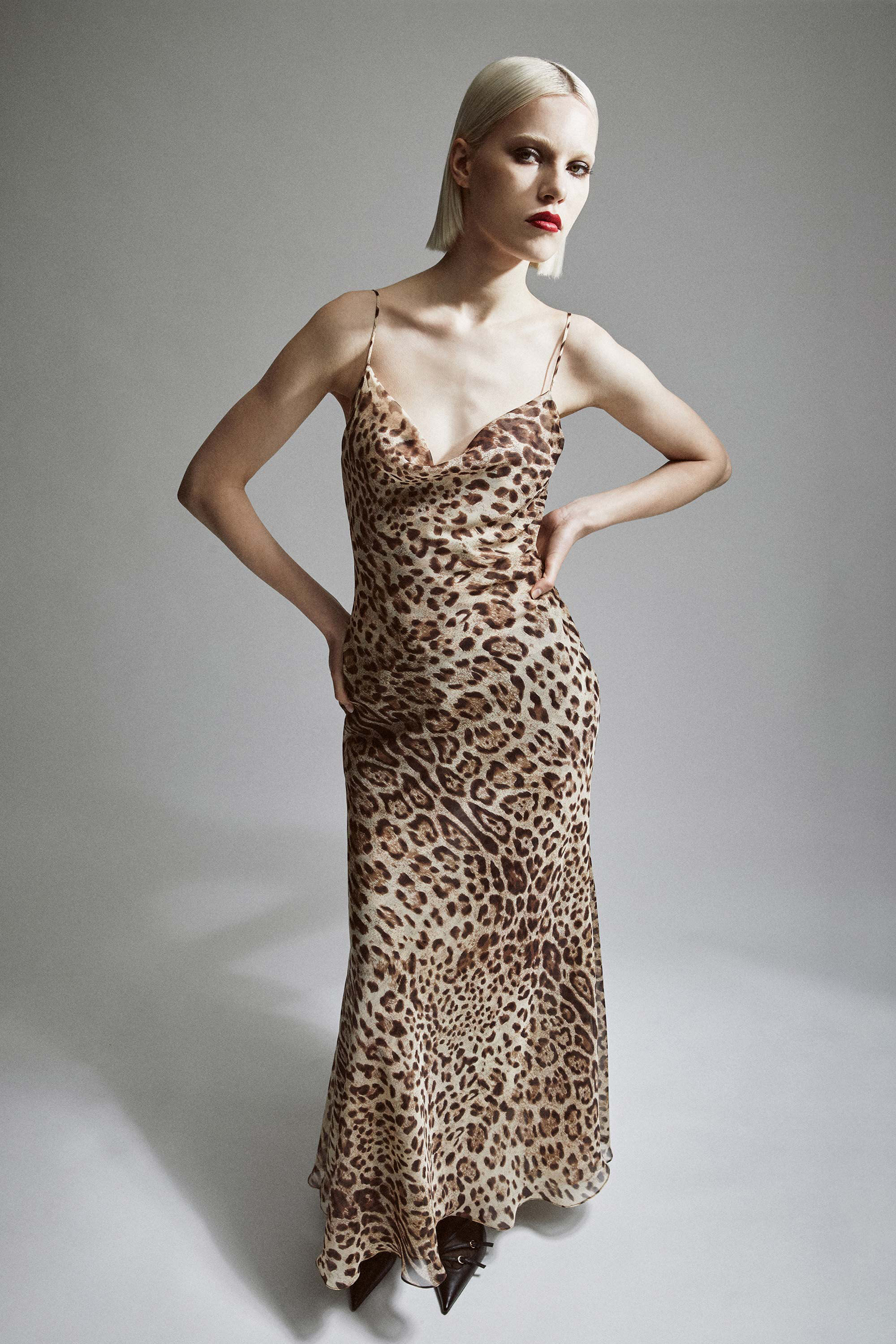 Monroe Cowl Neck Maxi Dress In Brown Leopard Bardot