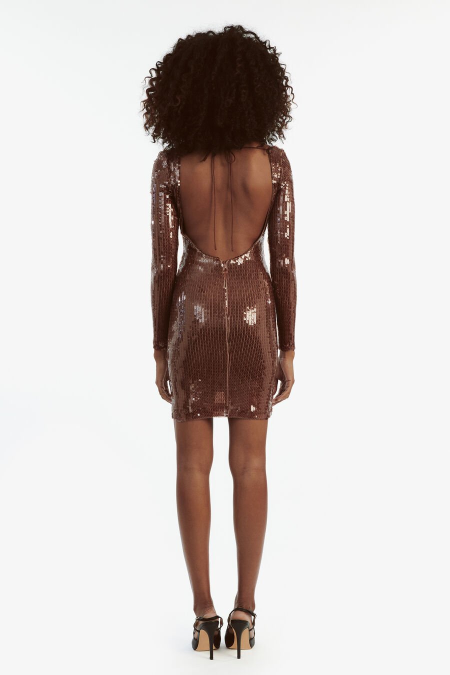 VERONA SEQUIN MINI DRESS in colour CHOCOLATE