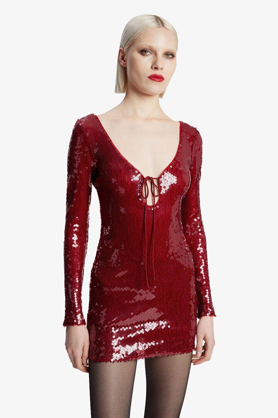 VERONA SEQUIN MINI DRESS in colour DEEP RED
