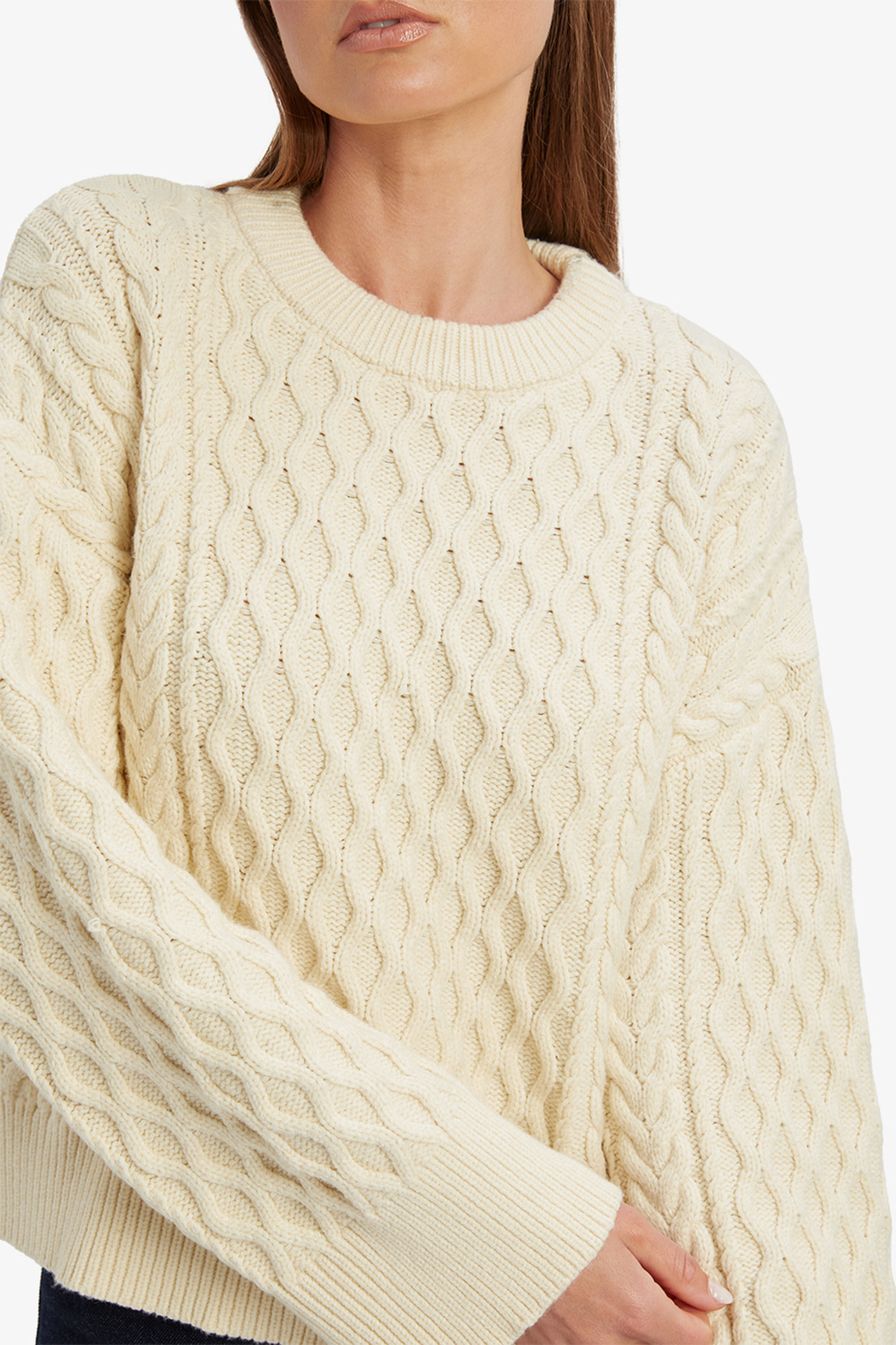 Maisie Oversized Cable Knit In Oatmeal | Bardot