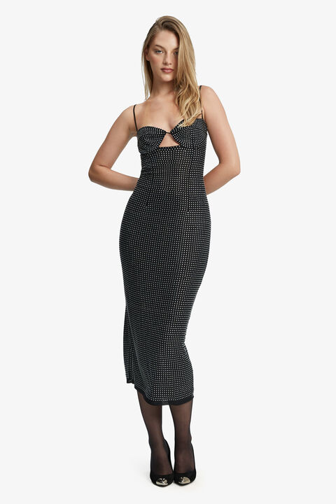 AISHA DIAMANTE MIDI DRESS in colour CAVIAR