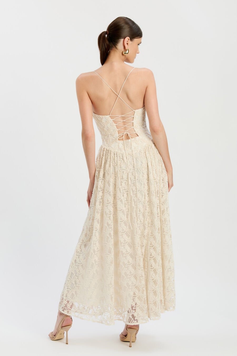 ESTIE BRODERIE MAXI DRESS in colour Light Beige