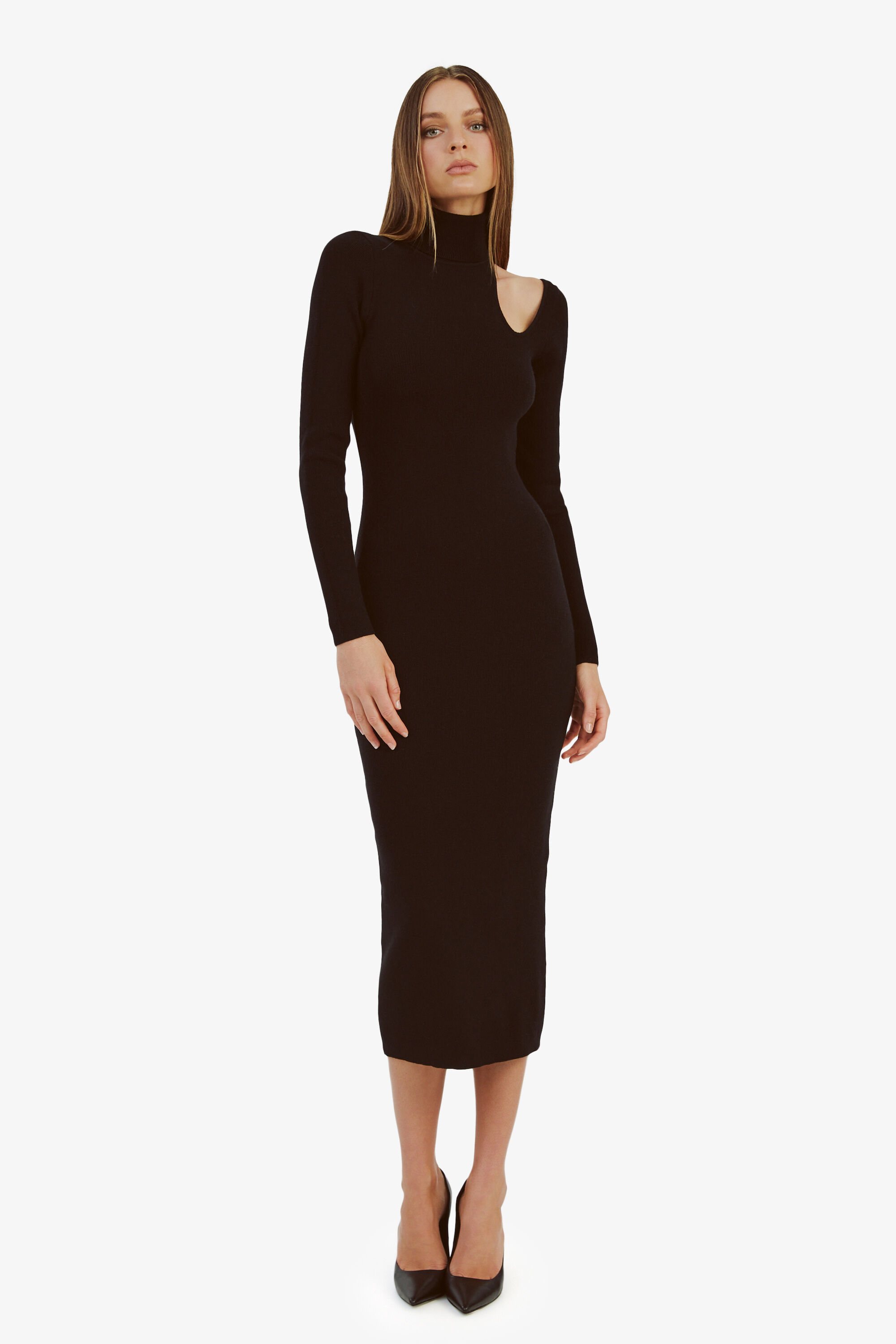 Olesa Asymmetric Knit Dress In Black Bardot
