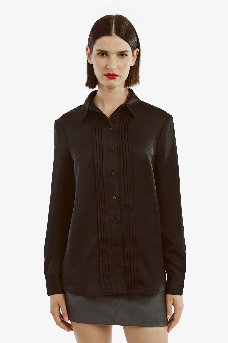DINAH PINTUCK SATIN SHIRT in colour BLACK