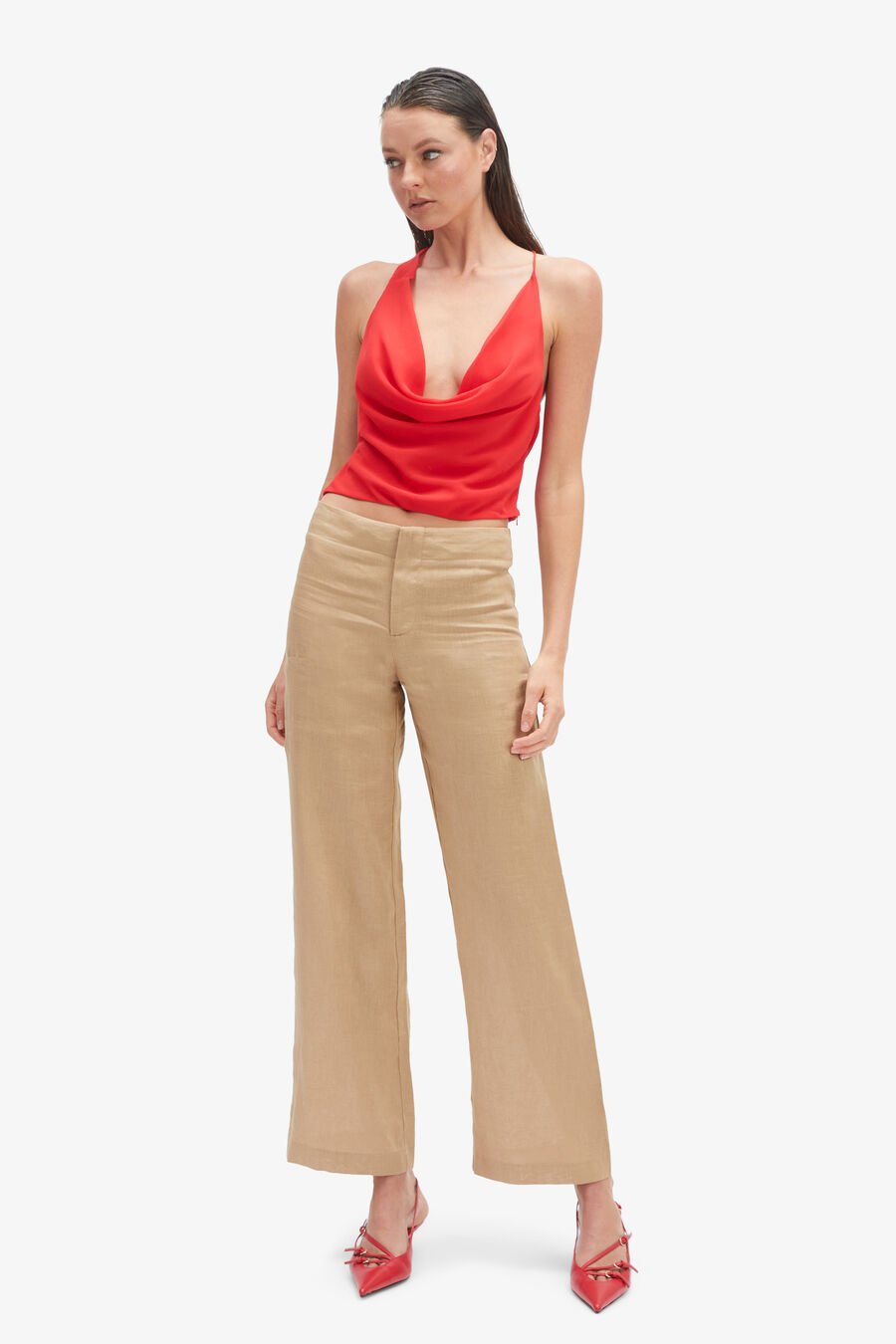 BALIA HIPSTER LINEN PANT in colour LATTE