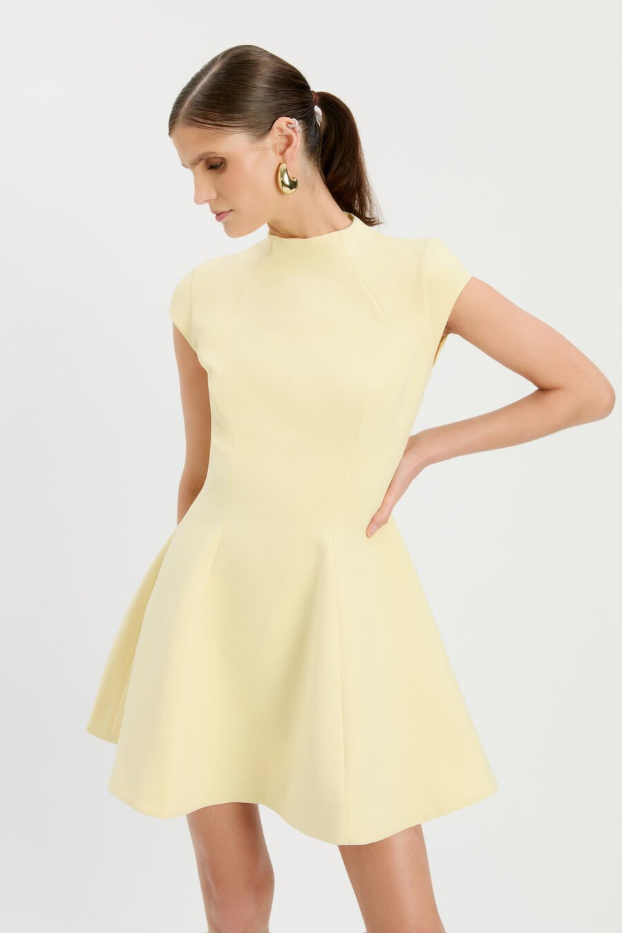 BECKETT HIGH NECK MINI DRESS in colour Canary Yellow