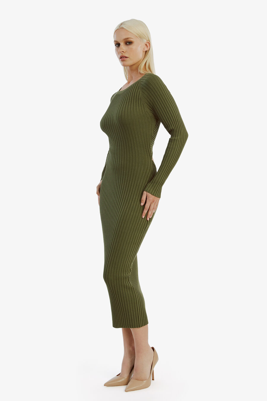 VIGO MIDI KNIT DRESS in colour KHAKI
