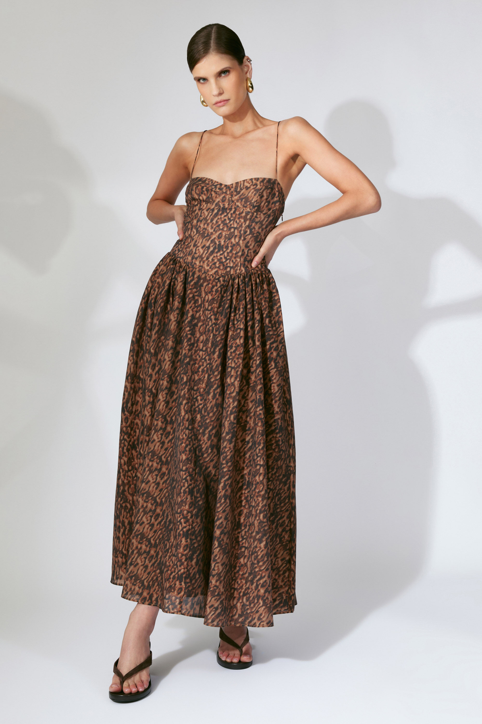 Estie Printed Maxi Dress In Brown Leopard