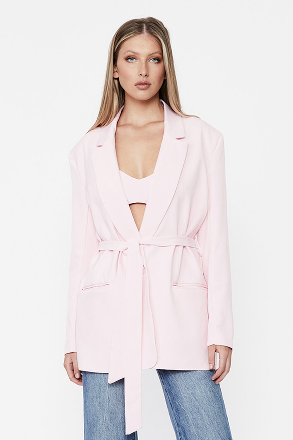 Belted online blazer jacket
