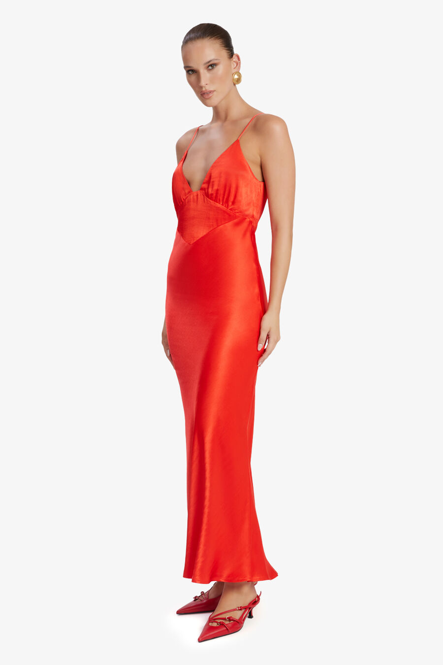CAPRI SLIP DRESS in colour FIRE RED