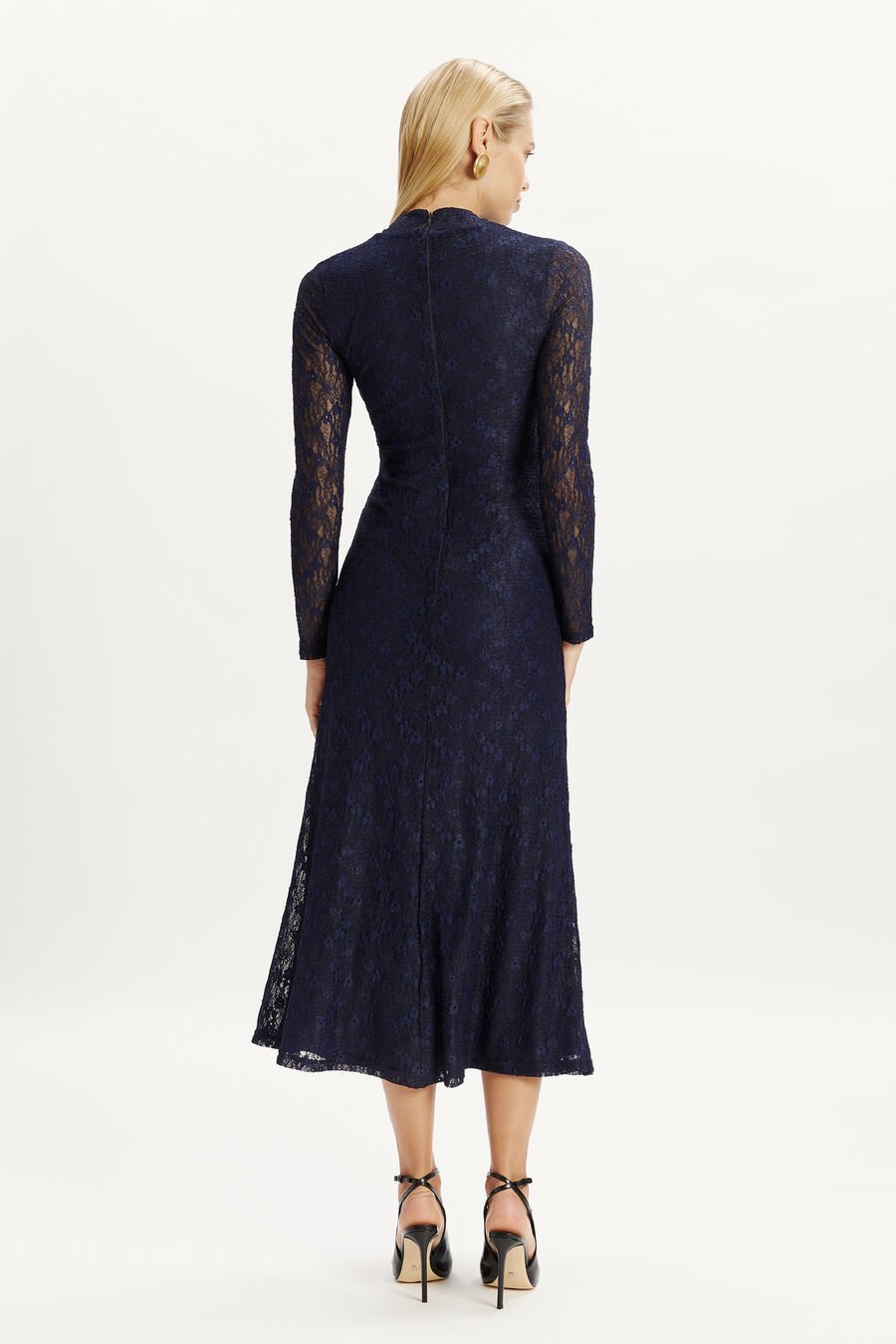 OLA LONG SLEEVE MIDI DRESS in colour NAVY