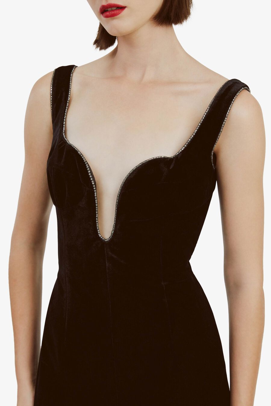 BROOKLYN VELOUR MIDI DRESS in colour BLACK