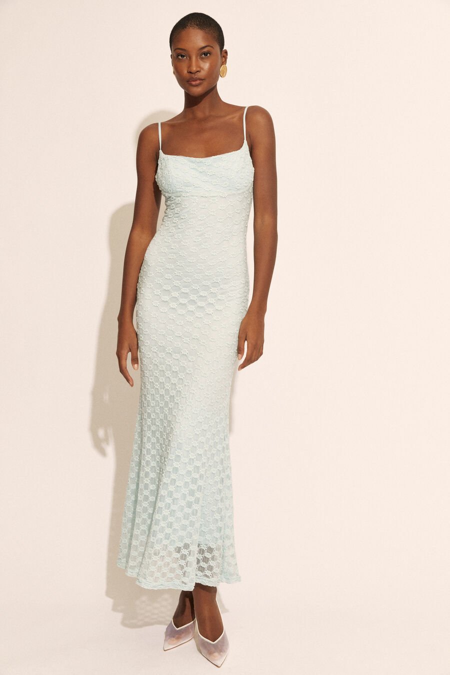 ADONI MESH MIDI DRESS in colour AQUA
