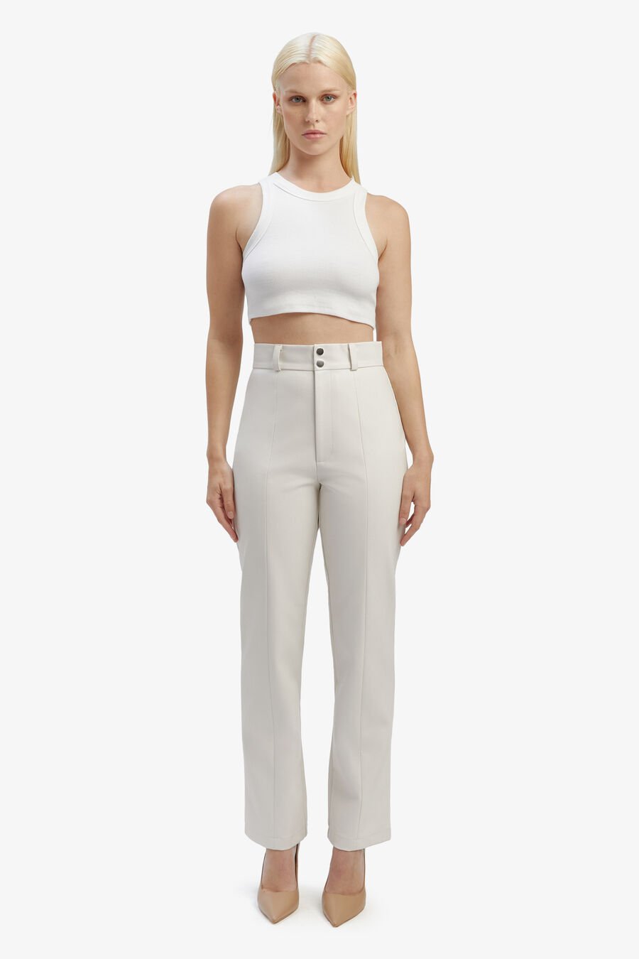 CLEO VEGAN LEATHER PANT in colour IVORY