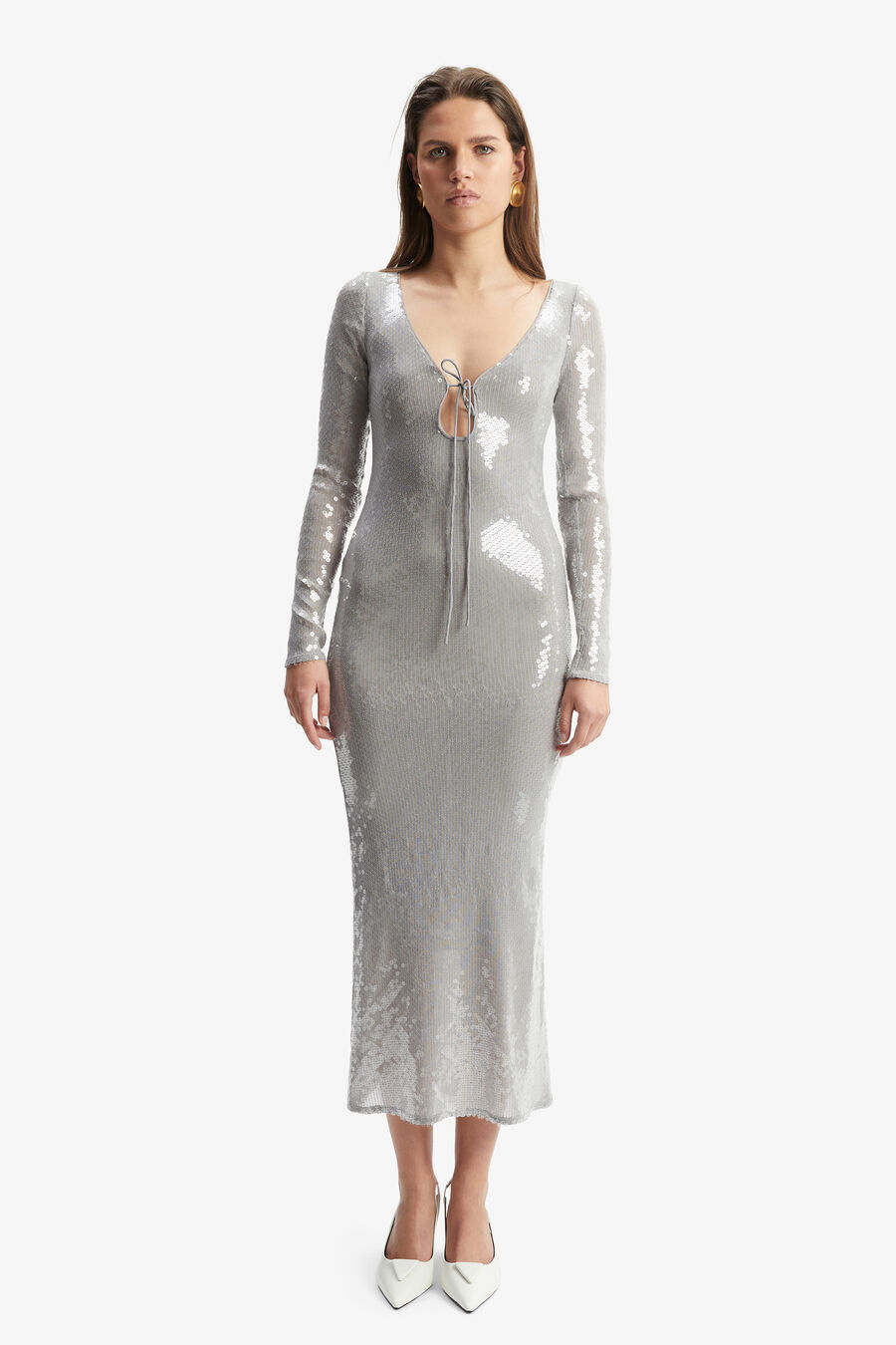 VERONA SEQUIN MAXI DRESS in colour SILVER