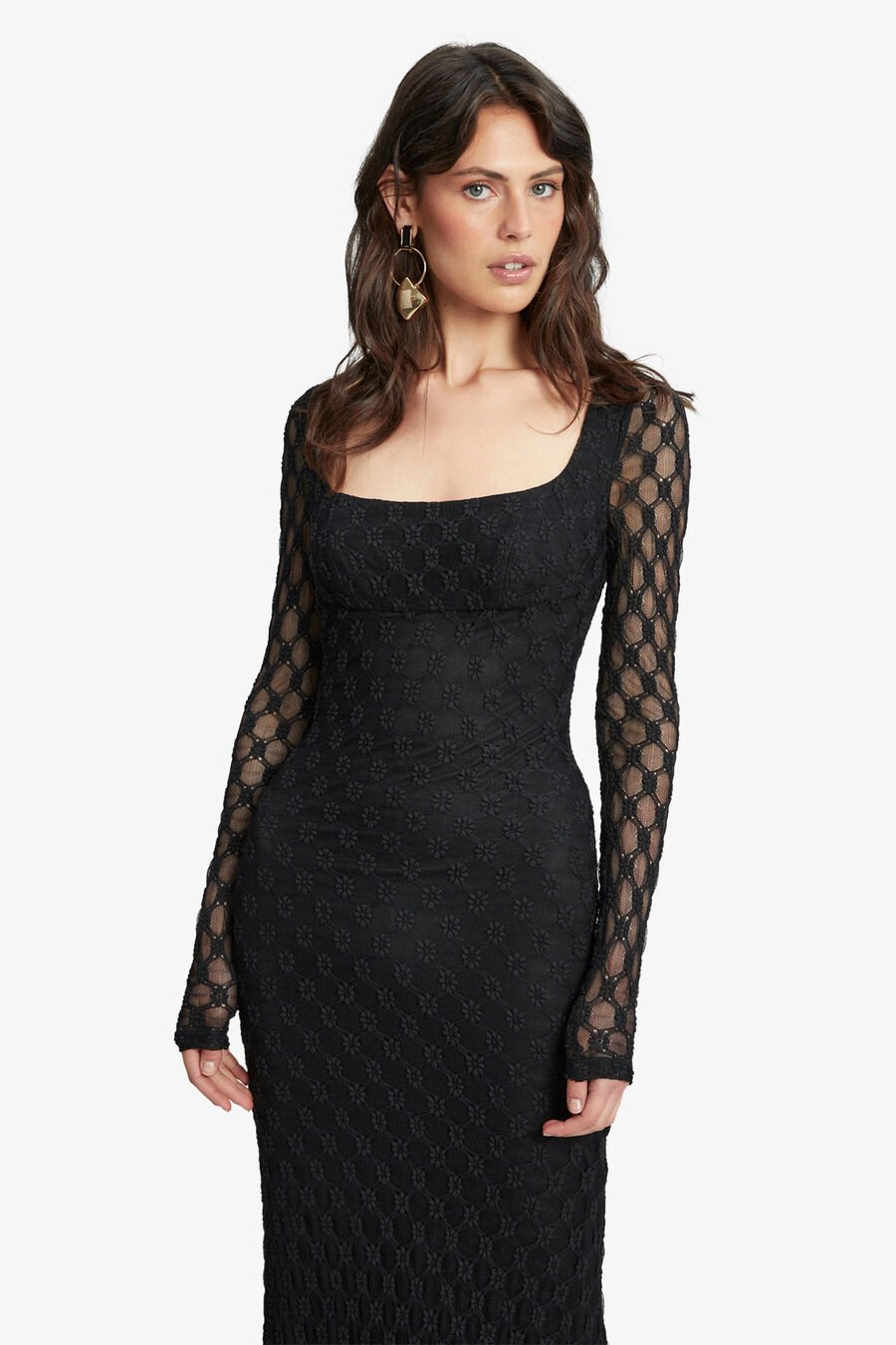 ADONI LACE MIDI DRESS in colour BLACK