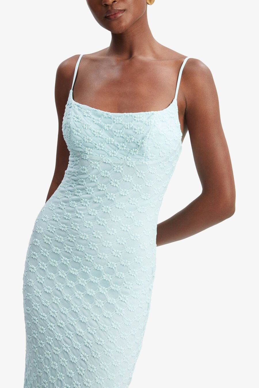 ADONI MESH MIDI DRESS in colour AQUA