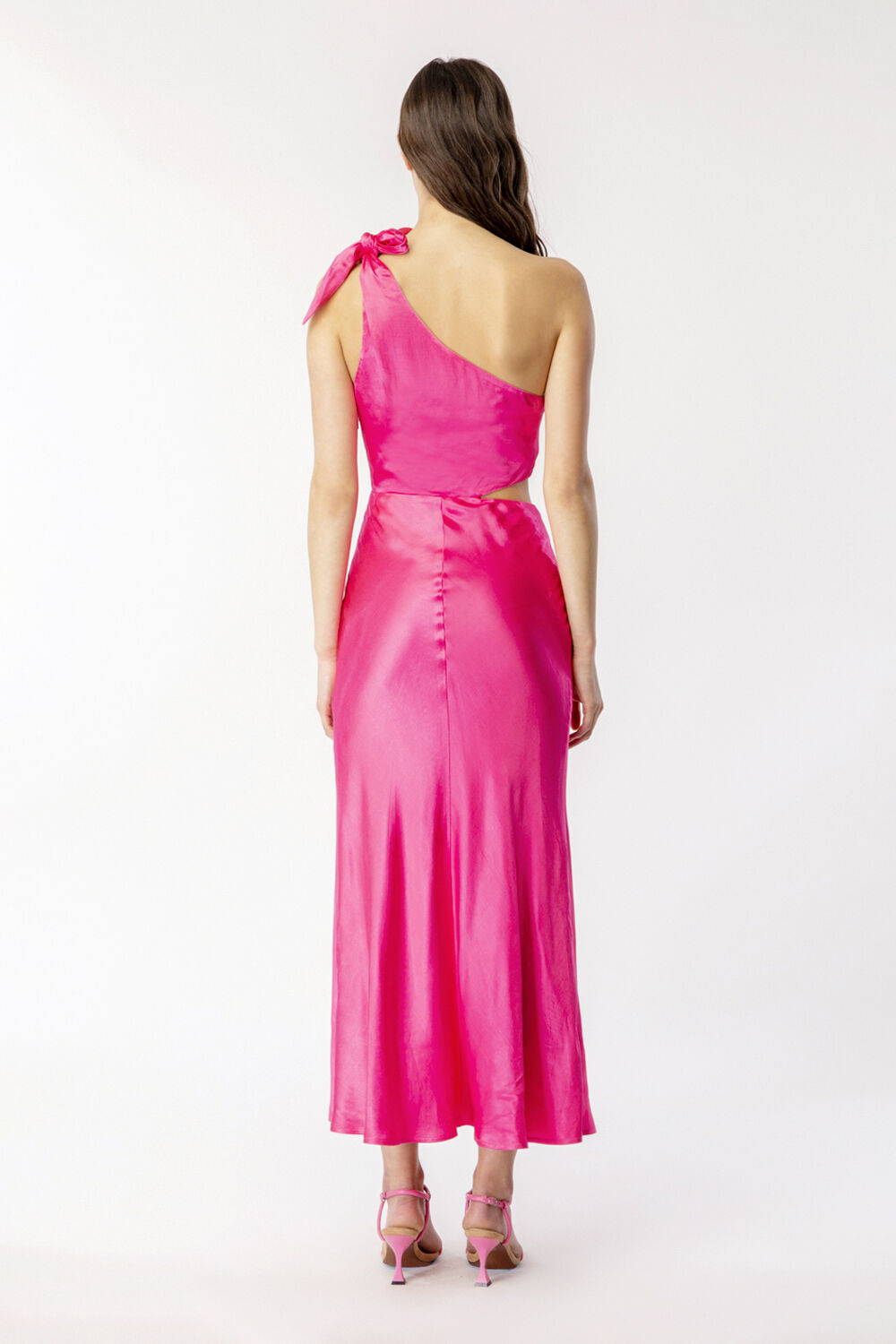 AUDREY ONE SHOULDER DRESS in colour AZALEA PINK
