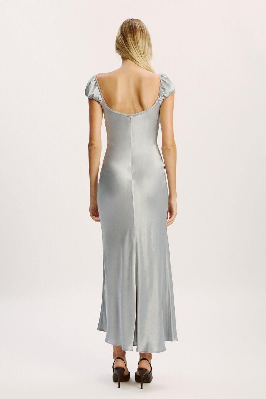 STASIA SATIN MAXI SLIP DRESS in colour Dusty Blue