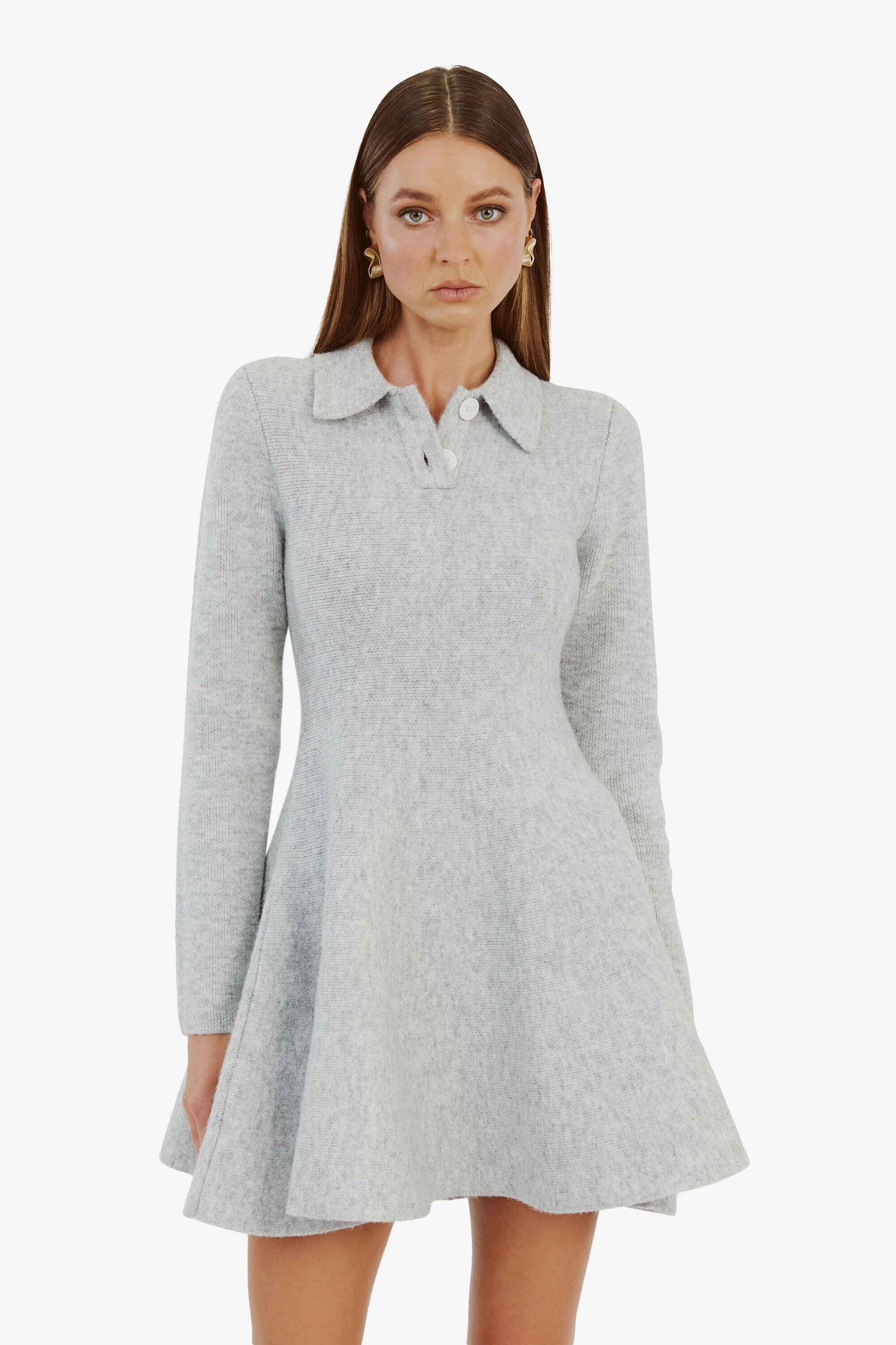 Lexter Mini Volume Knit Dress In Dove Grey | Bardot Lexter Mini Volume Knit Dress In Dove Grey | Bardot