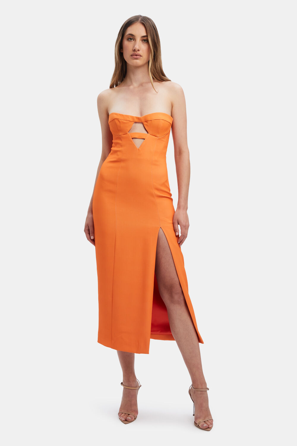 Orange bardot midi dress store