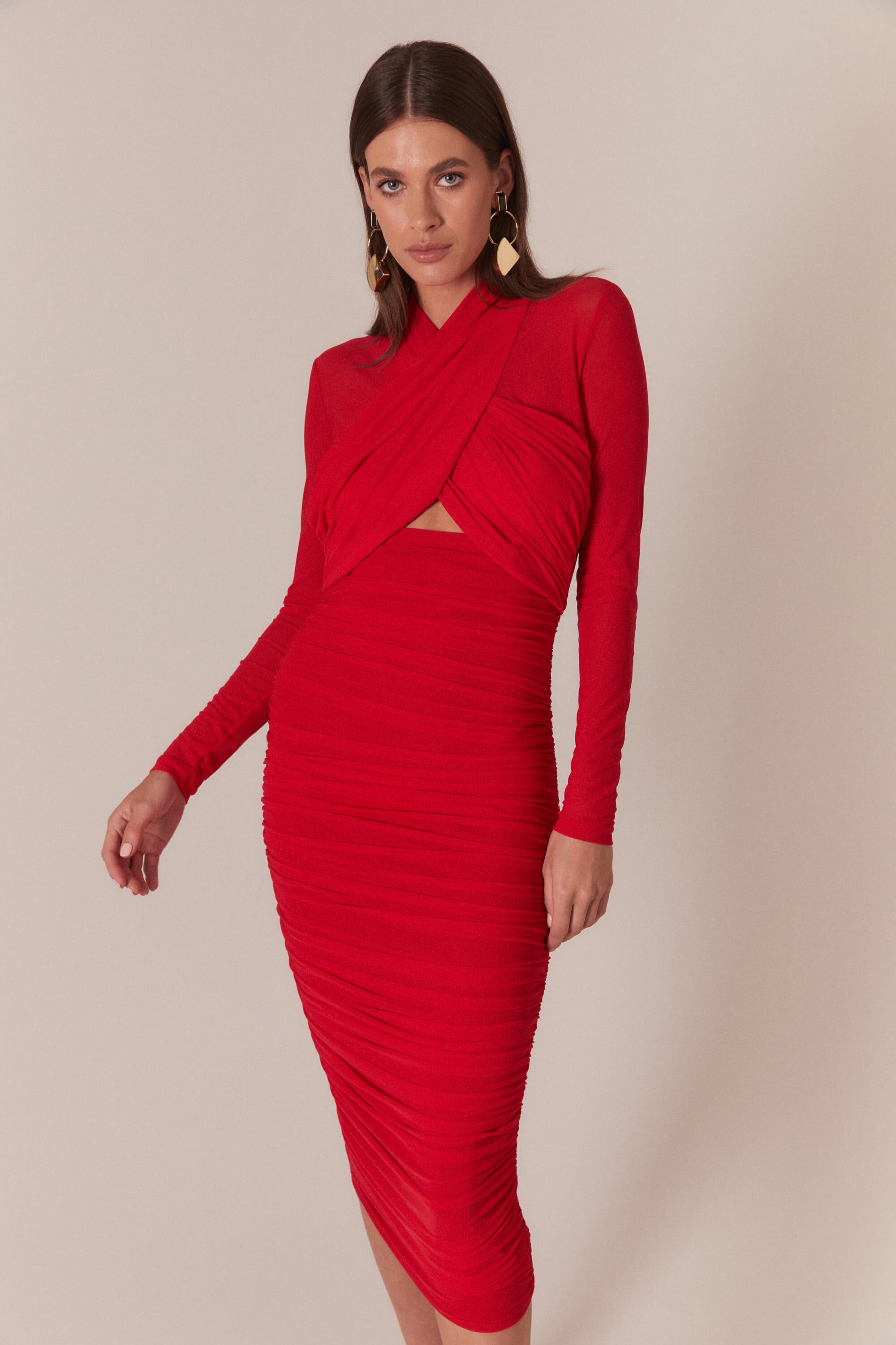 Aliyah Dress In Fire Red Bardot