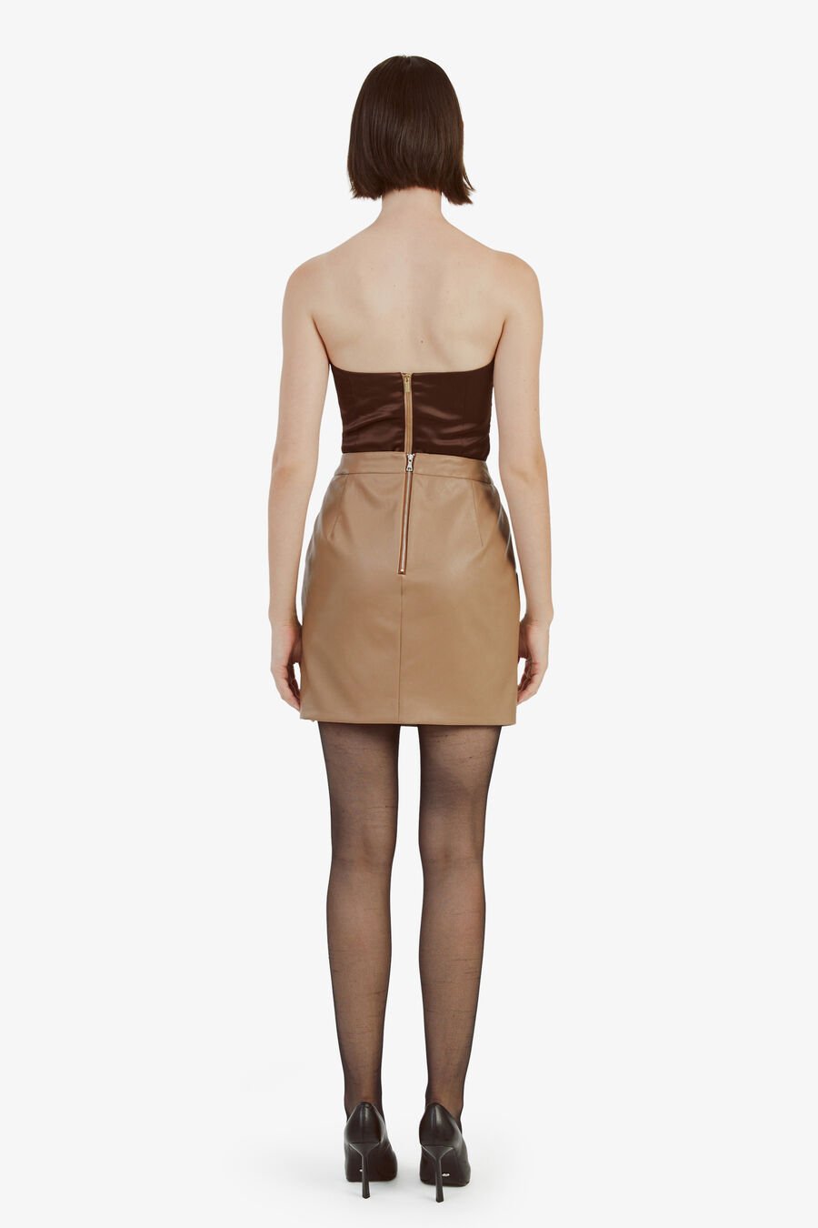 ALEXIS VEGAN LEATHER SKIRT in colour CAMEL