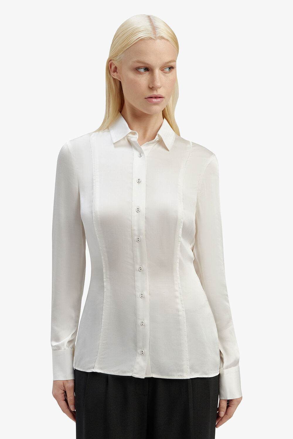 FITTED SATIN SHIRT in colour RAINY DAY