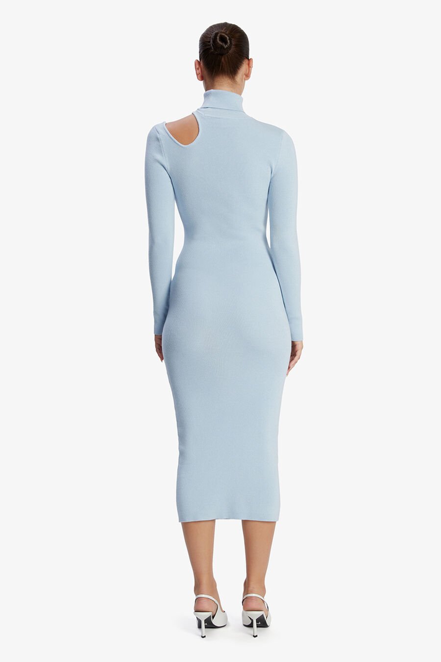 OLESA ASYMMETRIC KNIT DRESS in colour SOFTBLUE