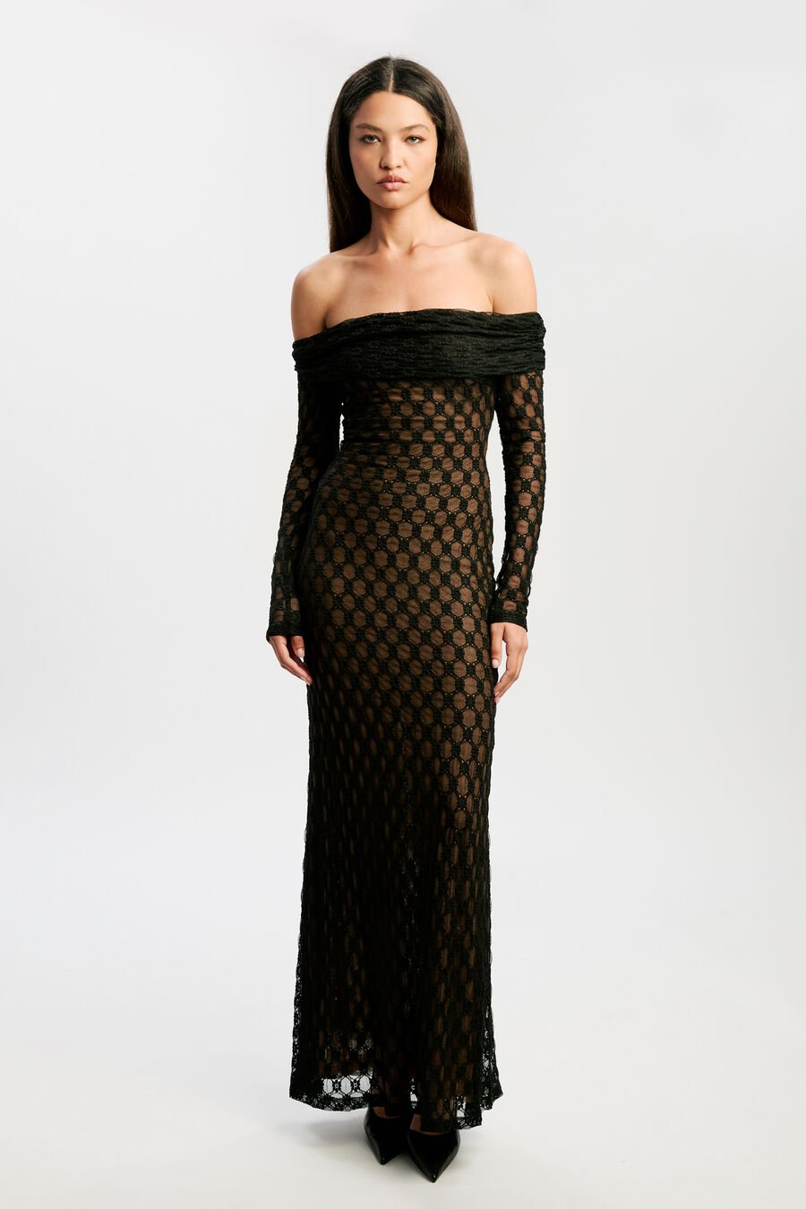 ADONI OFF SHOULDER MAXI DRESS in colour BLACK