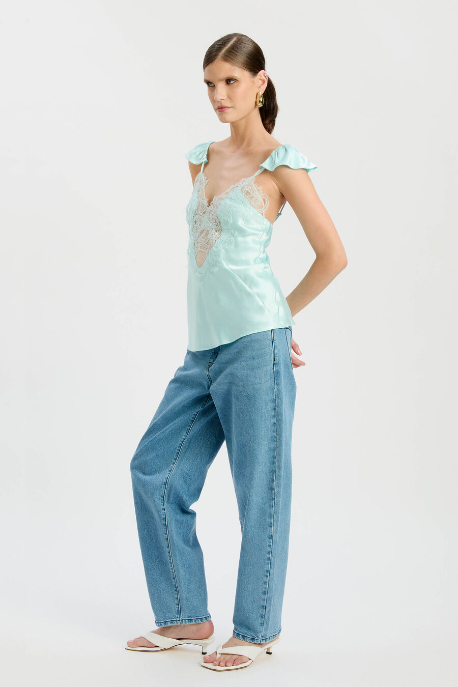 IVY LACE DETAIL CAMISOLE in colour Aqua