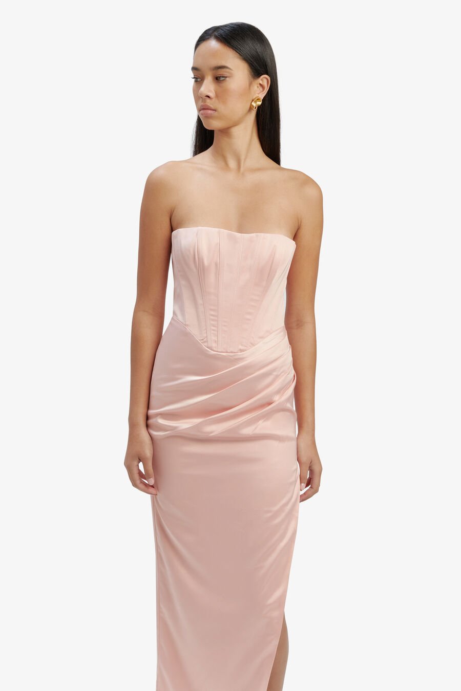 EVERLASTING SATIN MIDI DRESS in colour SOFT PINK