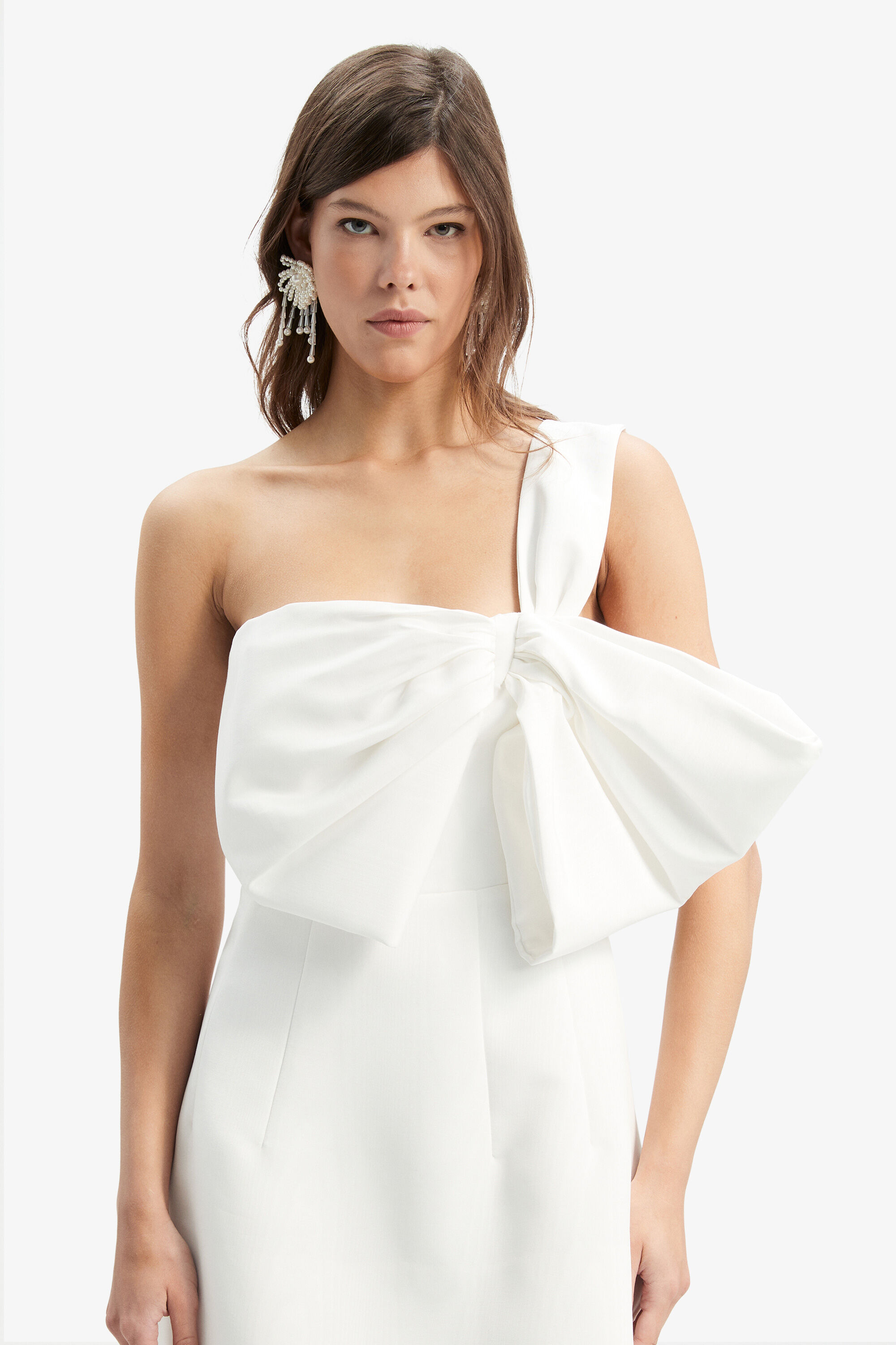 Bella Bow Mini Dress In Orchid White Bardot