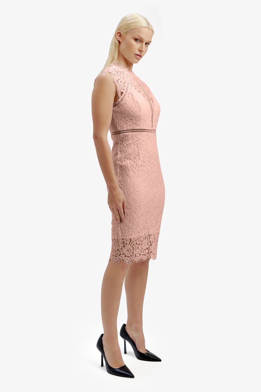 LACE PANEL DRESS in colour PALE BLUSH