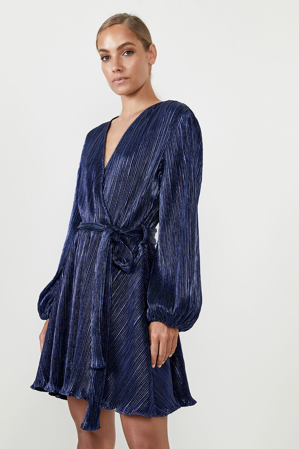 BELLISSA PLEAT DRESS in colour EVENING BLUE