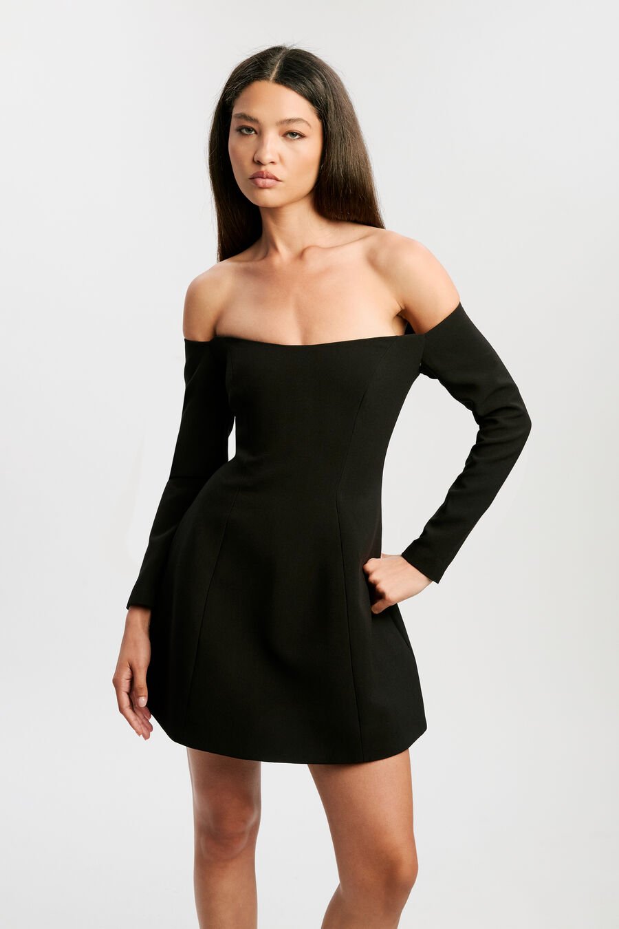 NADENE HOURGLASS MINI DRESS in colour BLACK