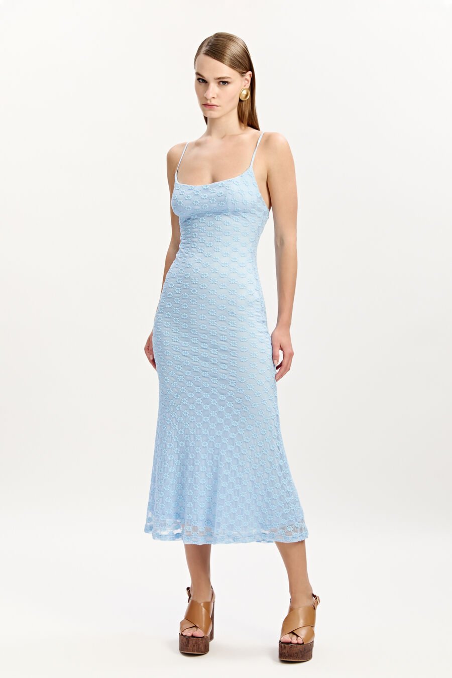 ADONI MESH MIDI DRESS in colour CORNFLOWER