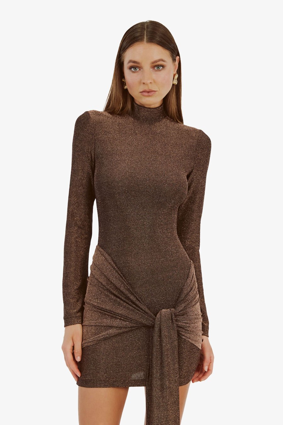 SERAPHINA TIE FRONT DRESS in colour BRONZE