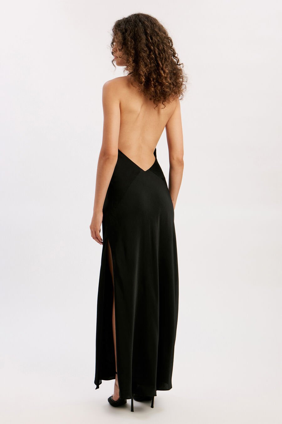 SIMILINA HALTER MAXI DRESS in colour BLACK