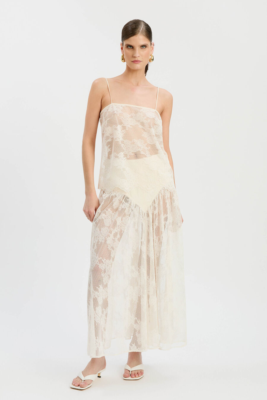 HILDIE SHEER LACE CAMI in colour Light Beige