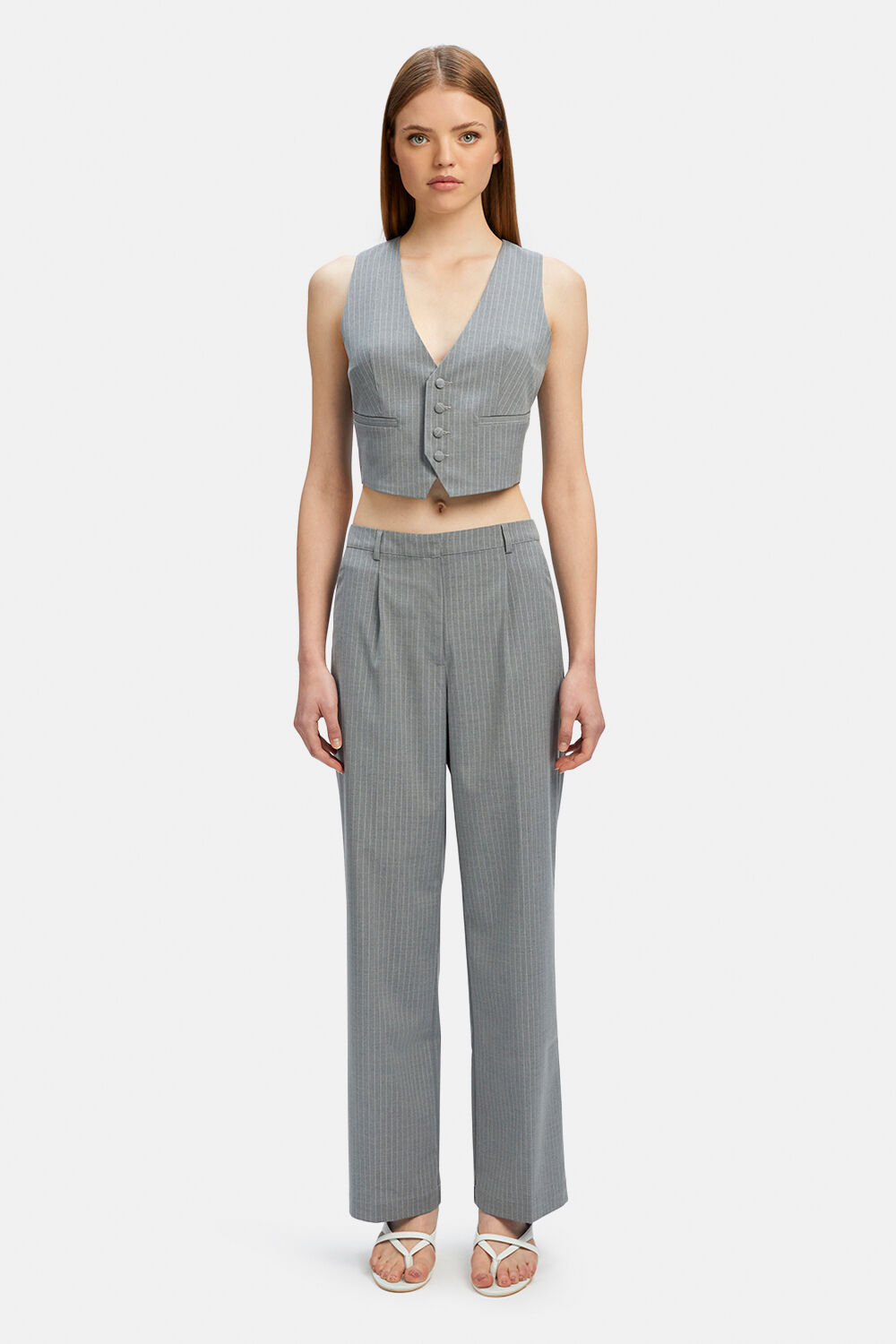 CALLISTA PIN STRIPE VEST in colour FROST GRAY