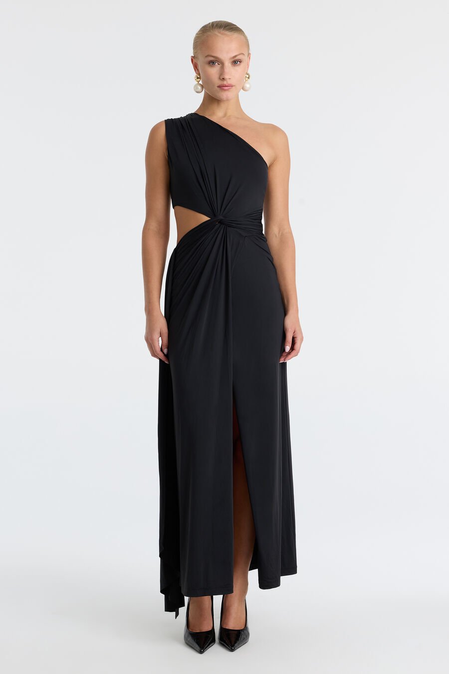 SASKIA ONE SHOULDER MAXI DRESS in colour Black