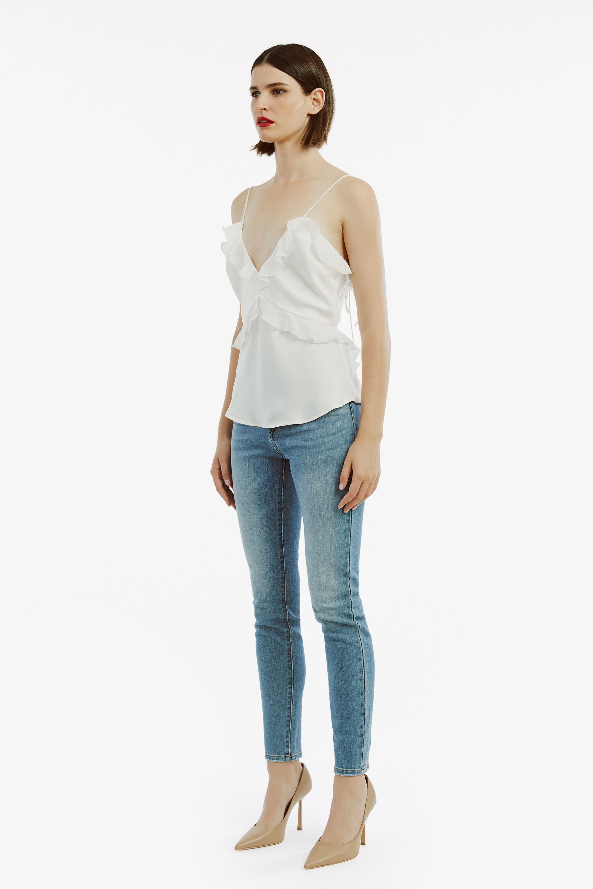 Marsella Ruffle Cami In Orchid White | Bardot