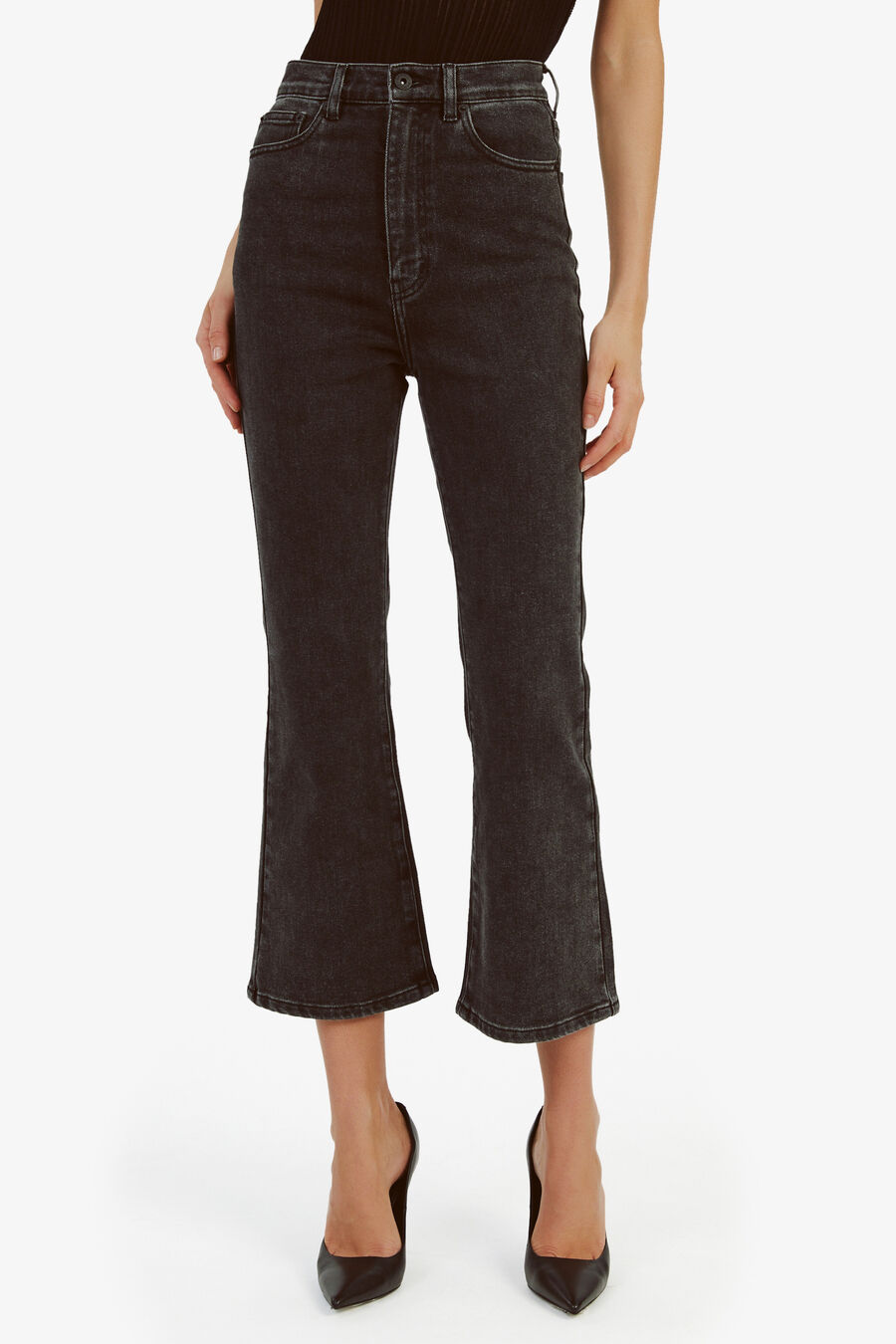 HEIDI FLARED CROPPED LEG in colour Washed Black