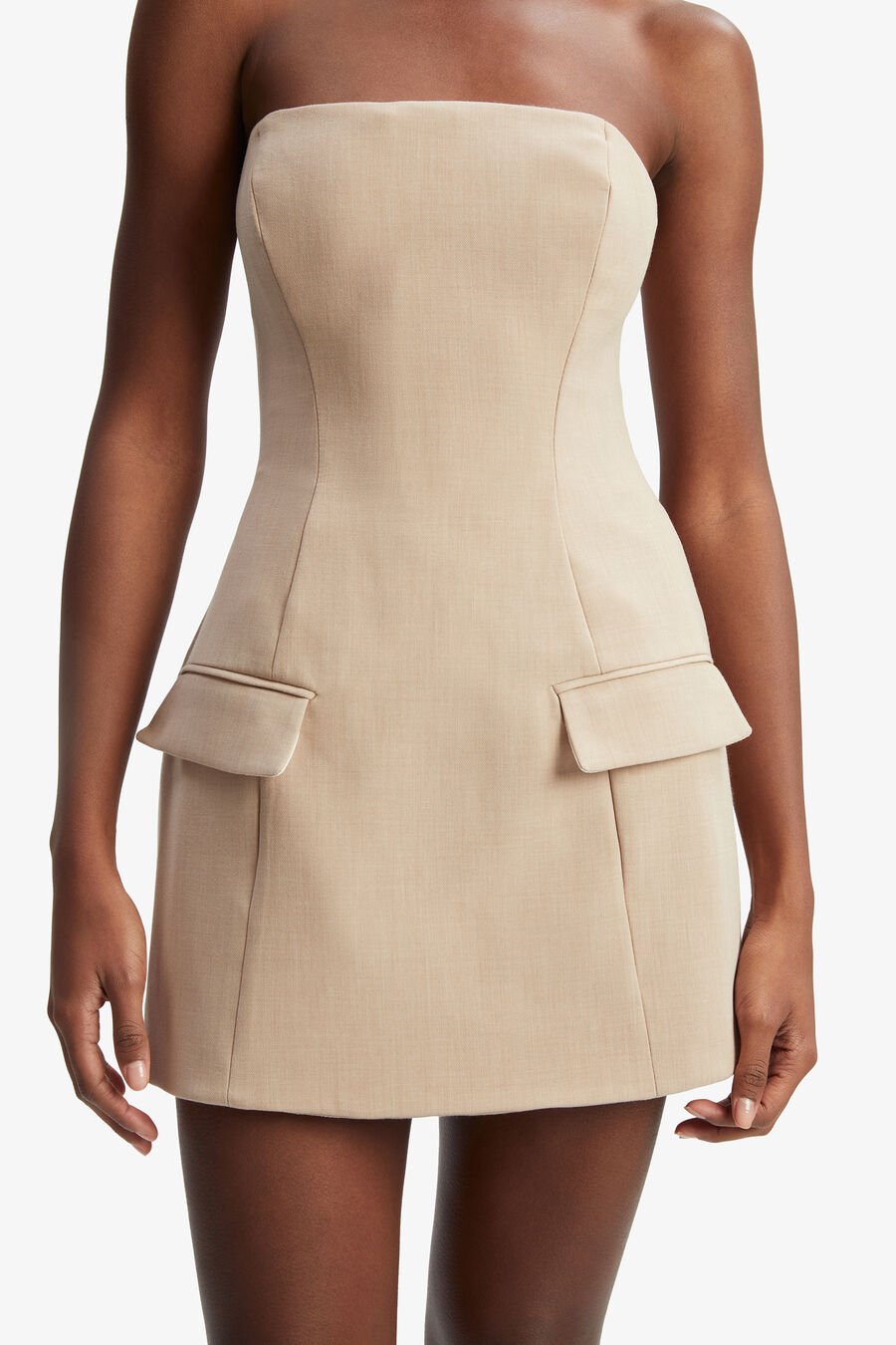 MADELINE HOUR GLASS MINI DRESS in colour TAN