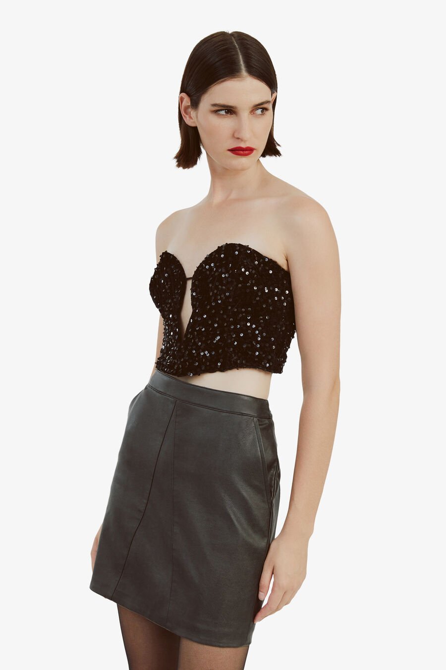 ELENI VELVET SEQUIN BUSTIER in colour BLACK SQN