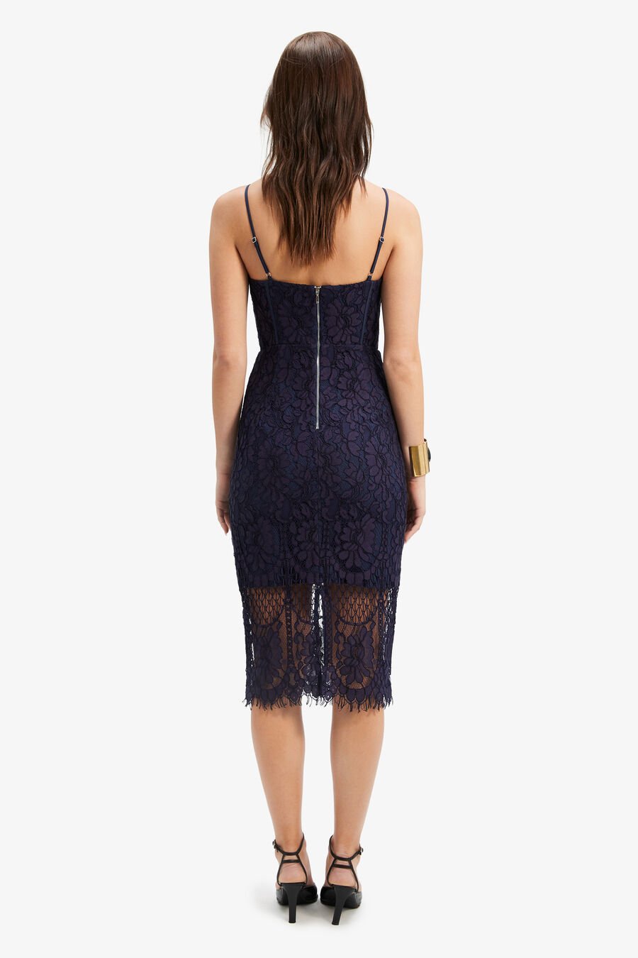FLORENCE MIDI LACE DRESS in colour NAVY