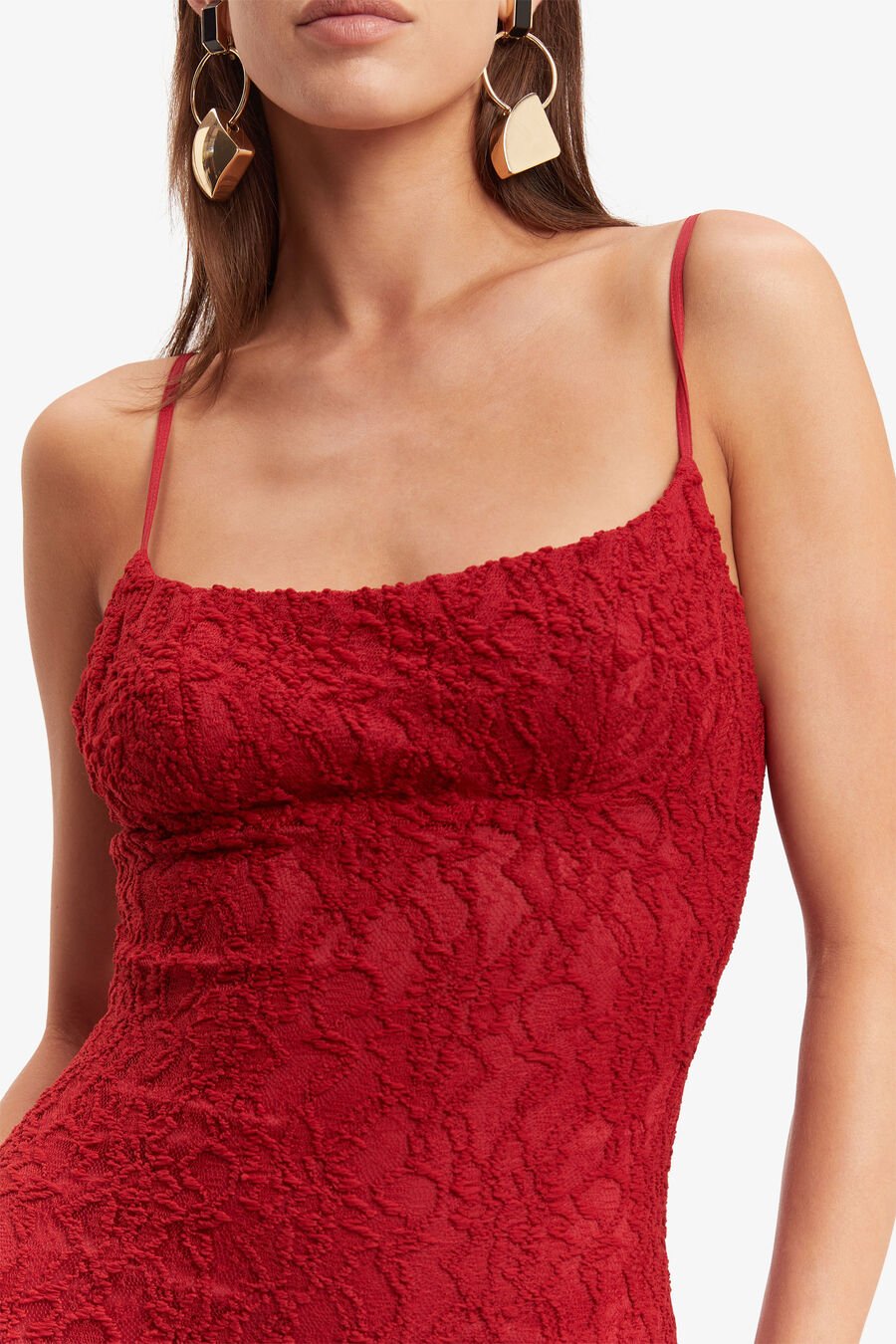 RUBY LACE MIDI DRESS in colour RED