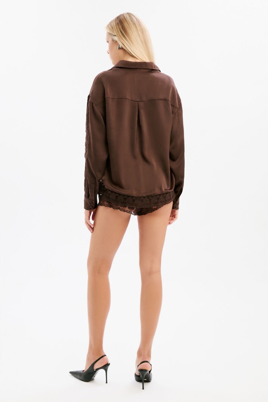 Bonita Satin Lace Trim Shirt